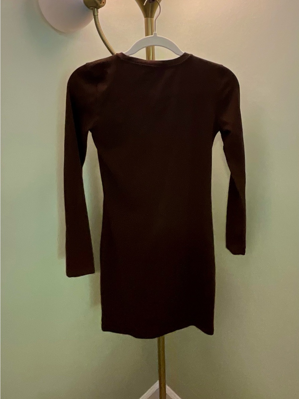 Zara Long-Sleeve Chocolate Brown Bodycon Mini Dress, Sz M
